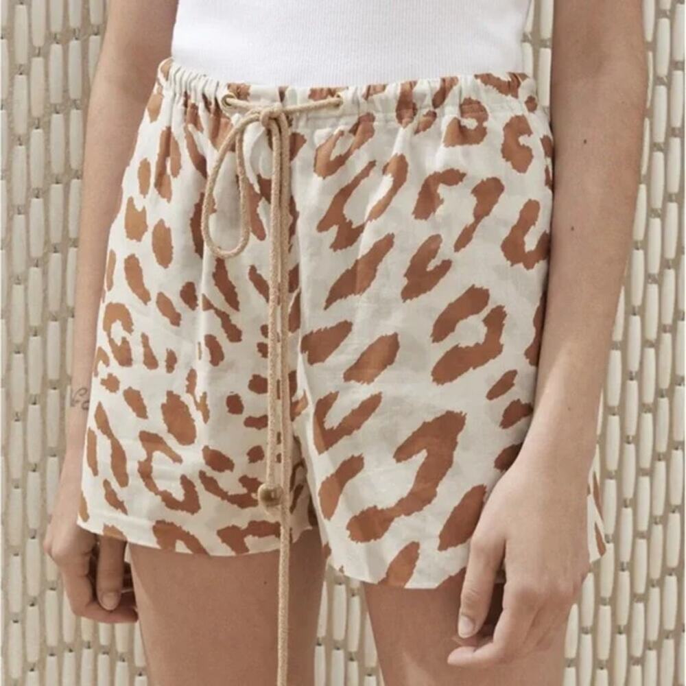lunya Cream and Brown Leopard Print Sleep Shorts